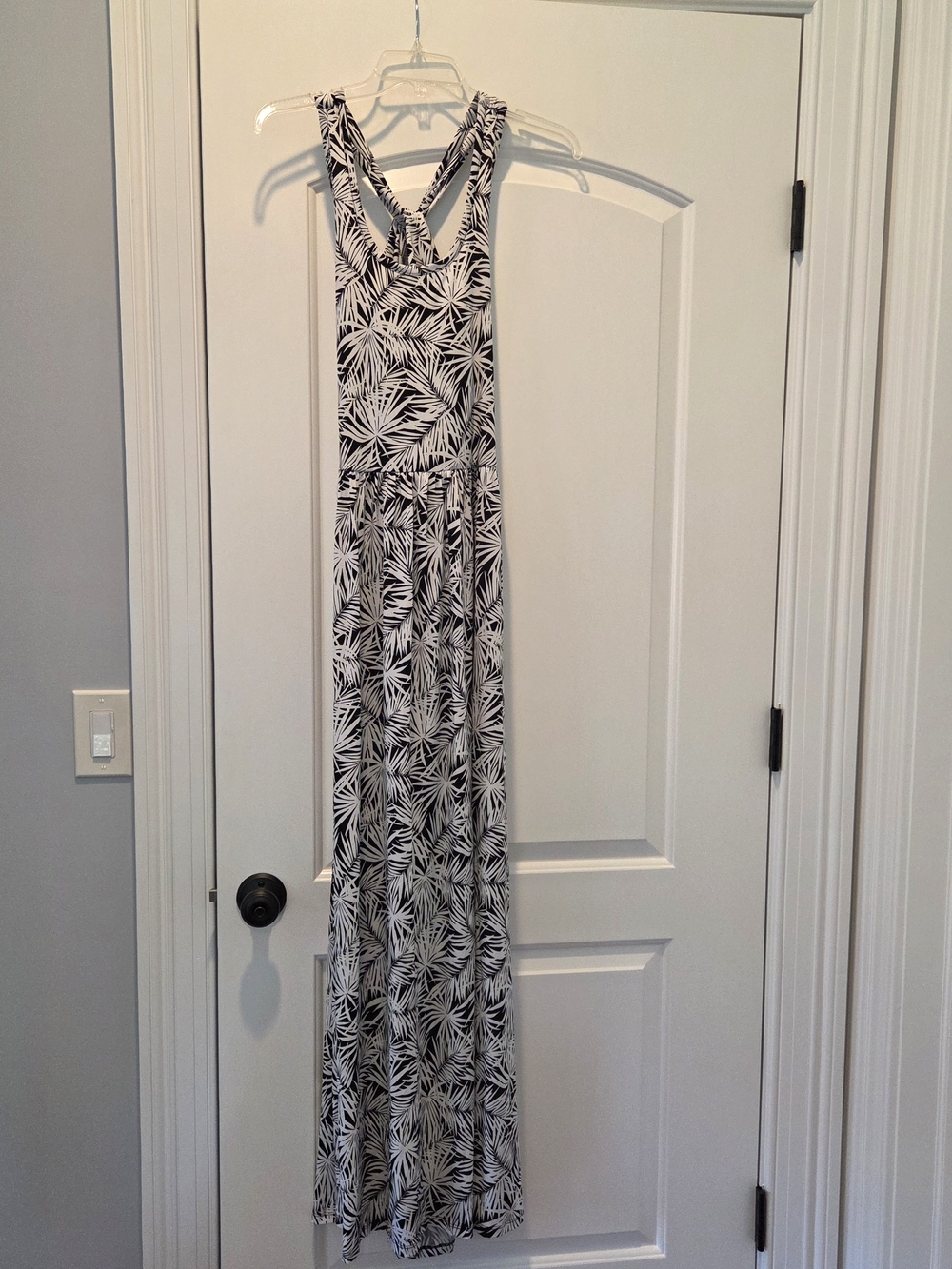 Michael Kors Black and White Palm-Print Racerback Maxi Dress